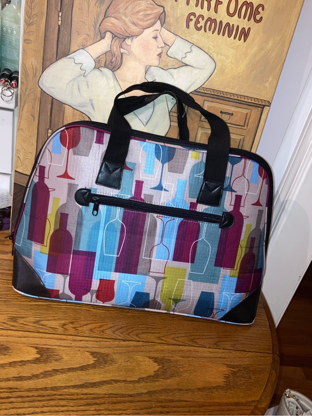 Insulated Tote Bag Colorful Wine Bottle Print - - Picture 5 of 8